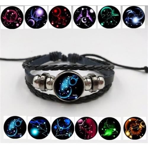 Creative 12 Zodiac Signs Constellation Charm Bracelet Men Women Fashion Multilayer Weave leather Bracelet Bangle Birthday Gifts