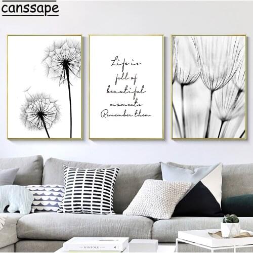 Life Quotes Art Print Nordic Poster Black And White Dandelion Wall Art Canvas Painting Wall Pictures For Living Room Decoration