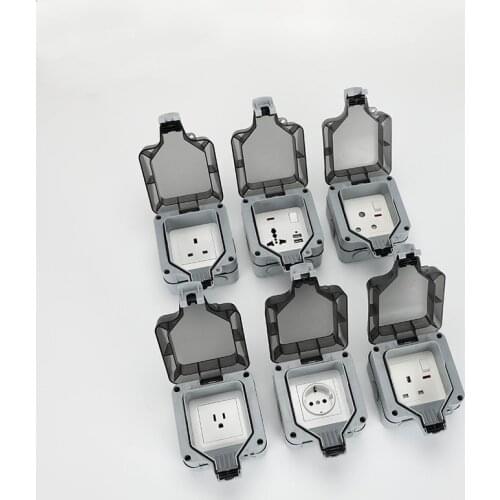 Outdoor Wall Switch Socket Weatherproof Socket IP66 Proof Power Outlet Electrical Power Wall Socket UK British Germany European