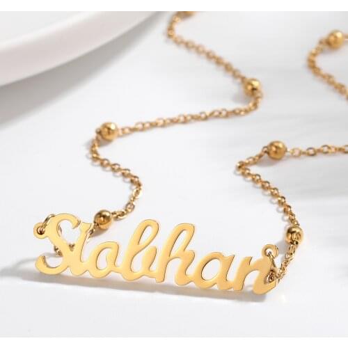 Custome Name Necklace Pearl Chain Style Gold Personalized Stainless Steel Chain Pendant necklace for women Birthday Gifts
