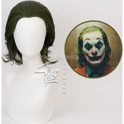 Joker Movie Clown Joker Wig Cosplay Joaquin Phoenix Arthur Fleck Curly Green Heat Resistant Synthetic Hair Wigs + Wig Cap