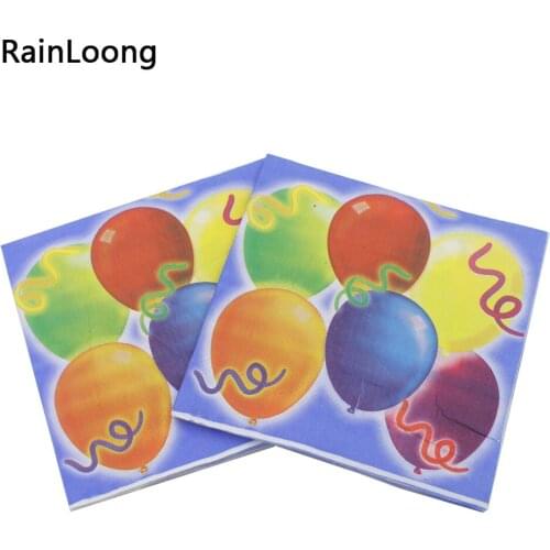[RainLoong] Happy Birthday Ballon Print Paper Napkins For Birthday Party Decorations Tissue Napkin Serviettes 33*33cm