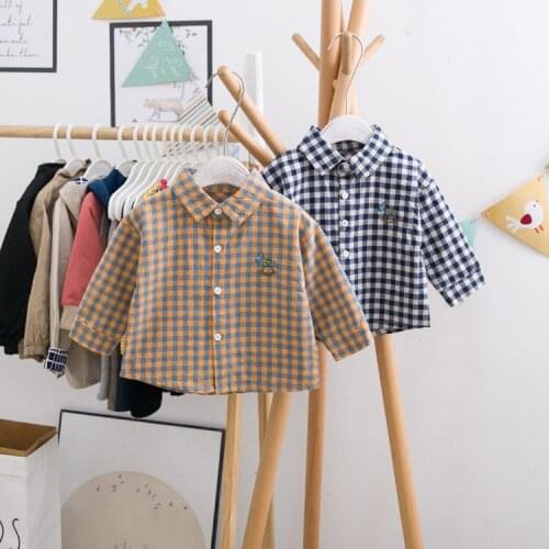 Boys Long Sleeve Shirts Autumn Cotton Plaid Shirt for Boys Kids Clothing 1 - 7 Y Toddler Baby Tops Casual Korean Boy Clothes T