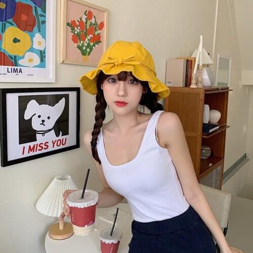 Fishermans Hat Female Summer Korean Yellow Sun Hat Sunshade Lovely Bow Basin Fashion Hat