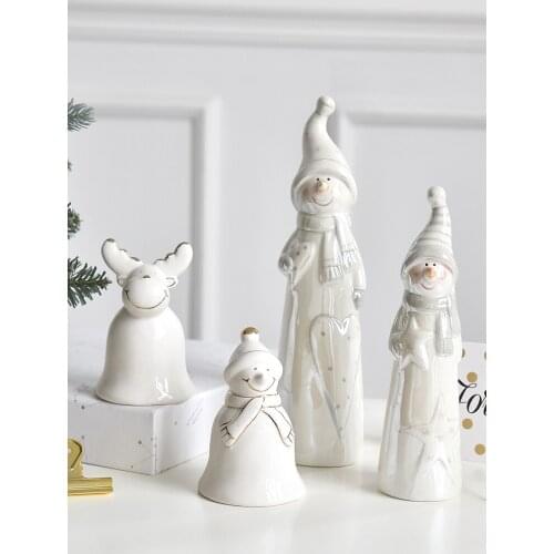 Nordic ceramic Santa Claus snowman desktop decoration Christmas deer doll gift hand-cranked Christmas bell
