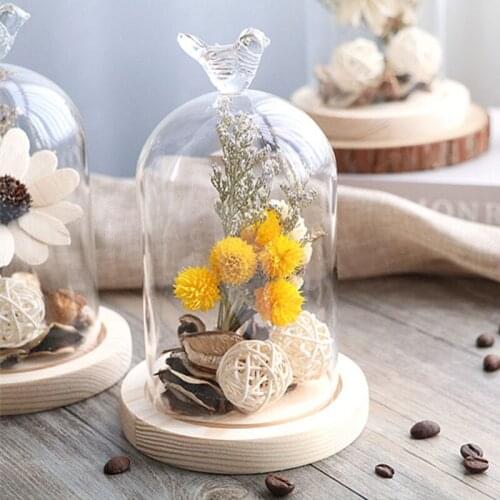 9*11cm Bird Top Glass Dome Vase Home Decoration Diameter=9cm Height=11cm Glass Dome Log Base DIY Wedding Favor Gift