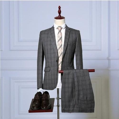 2019 High Quality Plaid Wedding Blazer Suits For Men Costume Dress Stripe Mens Suits Terno Masculino(Jacket+Pants+Vest)