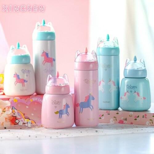 XINCHENNew Cute Unicorn Thermos 300ml Stainless Steel Vacuun Flask Termos Girl Portable Thermal Thermocup Coffee Tea Mug