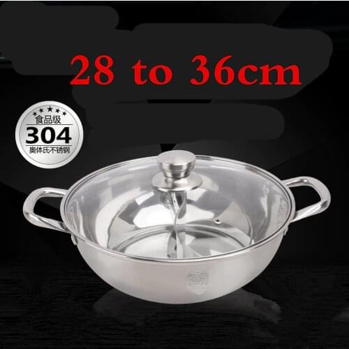 304 Stainless Steel Thickened Two-flavored Solid Deepened Double-flavored Pot with Glass Cover Pot for Soup cooking kitchen pot