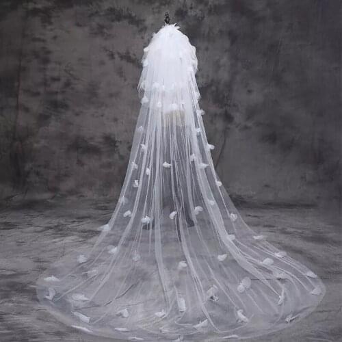 Tulle Wedding Dress Veils Fluffy White Flowers Petal Multi Layer Super Long Bridal Hair Veil Bride Fairy Marriage Accessories