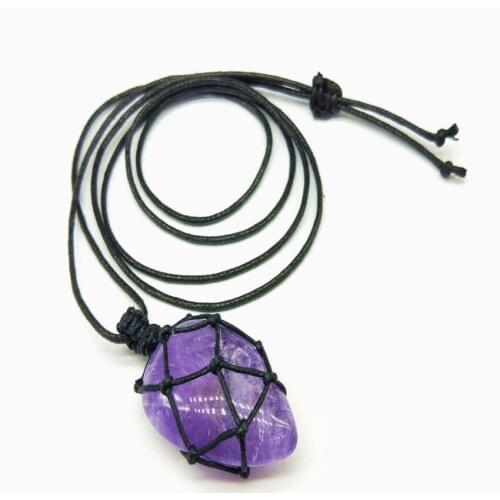 FYJS Unique 10 Pcs Handmade Weave Wrap Irregular Shape Natural Amethysts Stone Pendant Necklace Inspiration Jewelry