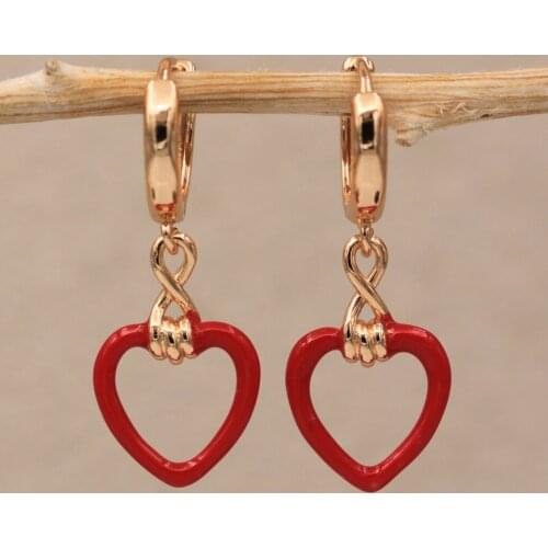 Dangle Drop Red Earrings Gold Copper Heart Earring For Women Fashion Jewelry Accessories Wedding Anniversary Gif