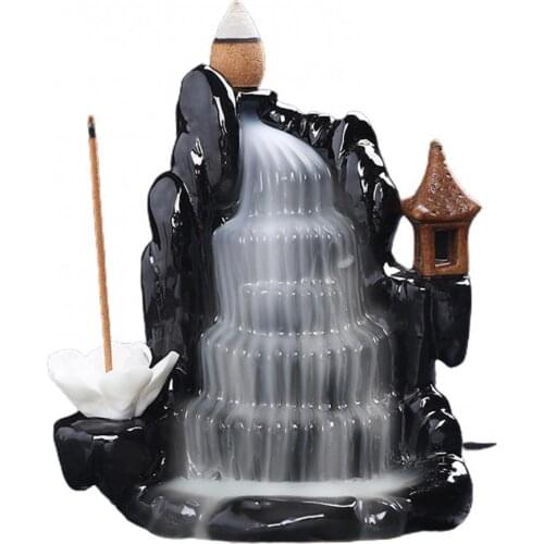 Waterfall Incense Burner Backflow Ceramic Incense Holder Incense Fountain Backflow Incense Cone for Handicraft Home Decor Office