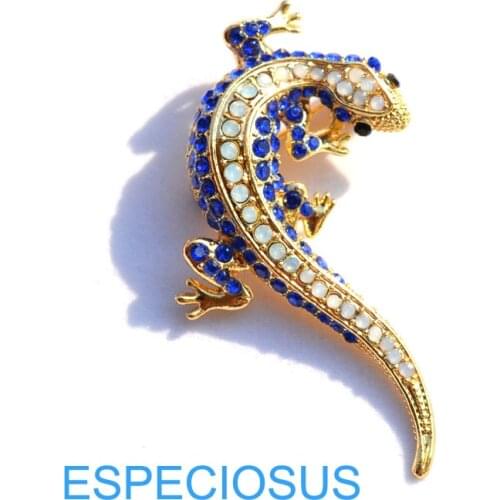 Fashion Jewelry Gold Color House lizar Rhinestone Brooch Lady Gifts Ornaments Blue Color Breast pin Accessory Girl Suits Garment