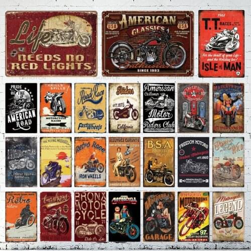 Motorcycle Tin Signs Retro Metal Sign Plaque Metal Vintage Wall Decor for Garage Bar Pub Man Cave Decorative Plate Iron Painting