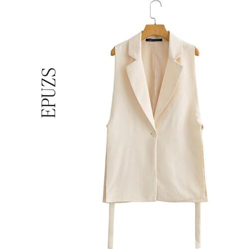 Fashion sleevelss Vest jacket women Loose One-Button waistCoat casual v neck pockets outwear 2021 summer