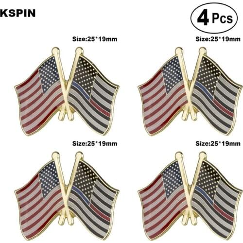 U.S.A & Thin Blue Red Line 1 Friendship Flag Pin Lapel Pin Badge Brooch Icons 4pcs
