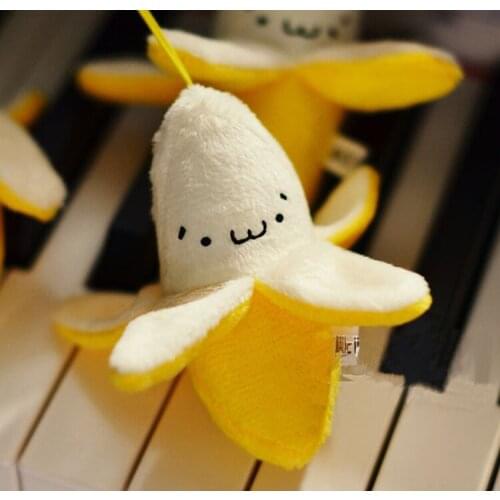 100pcs/lot Mini Banana Keychain Plush Key Chain Gift String Keychains Plush Doll Toy for Wedding Bouquet Doll Fruit Keyring