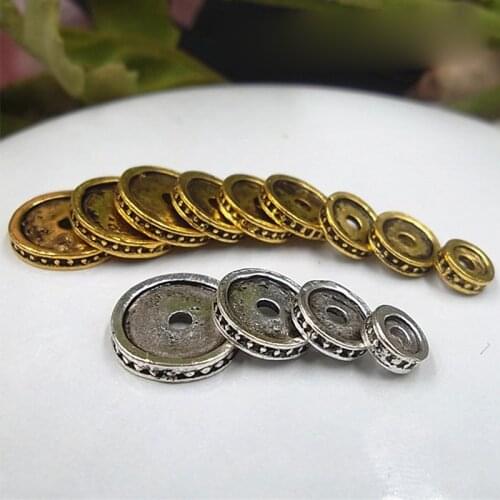 30pcs/lot Tibetan Silver Classic Flat Round Loose Spacer 6mm 8mm 10mm 12mm Gold/Silver Beads Location Shim DIY Jewelry Making