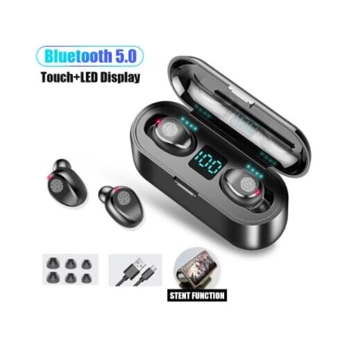 TWS F9 Wireless Headphones Sport Bluetooth Earphones Touch Control HIFI Earbuds Outdoor Sport Headsets with HD Call Microphone