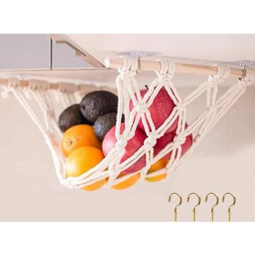 Cabinet Hammock Punch-free DIY Cabinet Food Hammock Handmade Cotton Rope Woven Vegetable Fruit Hanging Basket for Bananas