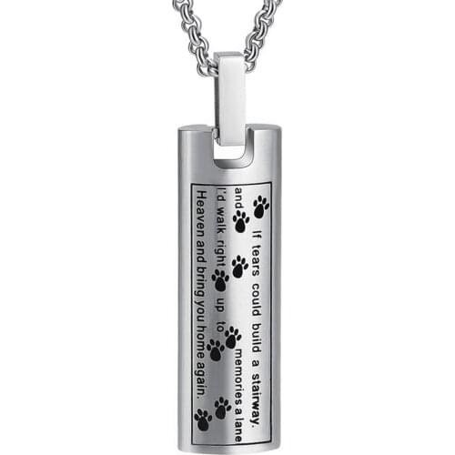 IJD9137 Pet Paw Print Stainless Steel Cremation Necklace for Ashes Urn Memorial Pendant Keepsake for Men Women Jewelry