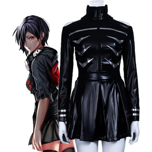 JP Anime Tokyo Ghoul Ken Kaneki Cosplay Costume Touka Kirishima PU Leather Black Fight Uniform Dress Women Halloween Party Suit