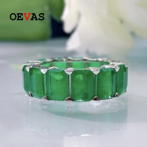 OEVAS 100% 925 Sterling Silver 5*7mm Square Synthetic Emerald Rings For Women Sparkling Wedding Party Fine Jewelry Wholesale