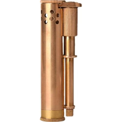 Brass Thin Body Retro Trench Refueling Lighter Grinder With Safety Lock