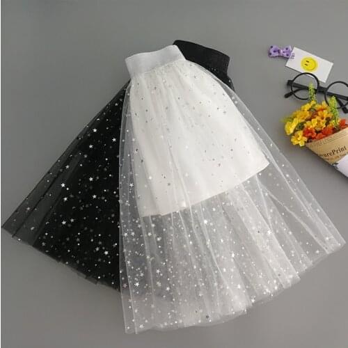 Summer Spring Children Girls skirts Star Pattern Printed Knee-length Cute Childrens Mesh skirt Child Princess Long Skirt 2-13T