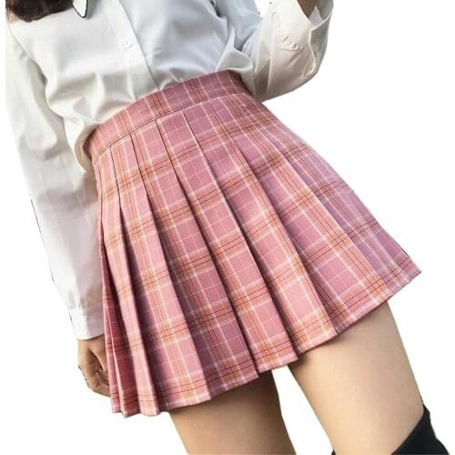 Summer Women Skirts 2021 Plaid High Waist Stitching Student Pleated Skirts Cute Sweet Girls Dance Mini Skirts With Zipper XS-3XL