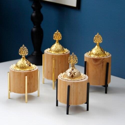 1Pc Nordic Wood Incense Burner Metal Rack Aromatherapy Censer with Hollow Lid Home Decoration