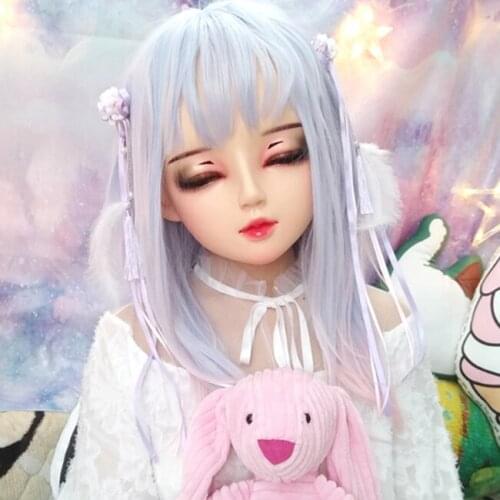 Mian06)Female Sweet Girl Resin Half Head Kigurumi BJD Eyes Crossdress Cosplay Japanese Anime Role Lolita Mask With Eyes And Wig