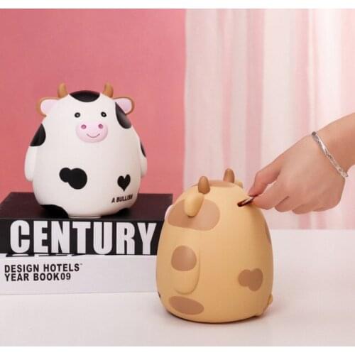 Cute Cow Piggy Bank Money Boxes Resin Crafts Girl Bedroom Desktop Change Storage Coin Bank Money Bank for Kids