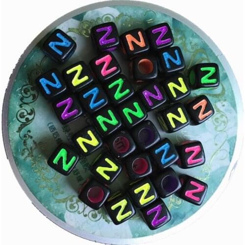 Mini order 100pcs 7*7mm Black with Neon Colors Acrylic Letter Beads Single English Initial N Printing Sqaure Alphabet Jewelry