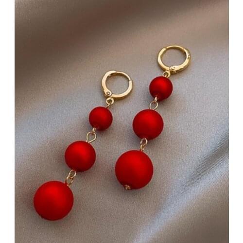 Trendy Elegant Created Big Simulated Pearl Long Earrings Pearls String Statement Drop Earrings For Women Wedding Party Gift