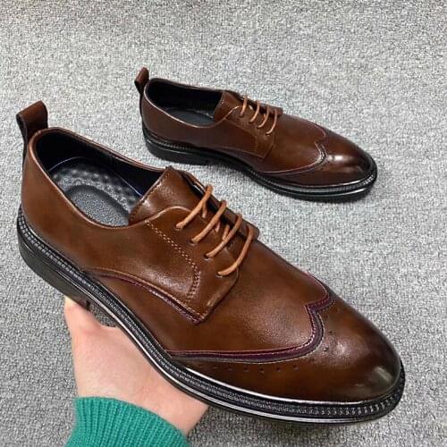 Yomior High Quality Vintage Men Fashion Casual Shoes British Business Formal Dress Leather Shoes Work Loafers Wedding Oxfords