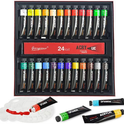 Acrylic Paint Set 12/24 Colors Craft Paint for Fabric/Clothing/Nail/Canvas/Rock Painting Waterproof Drawing Set Art Supplies