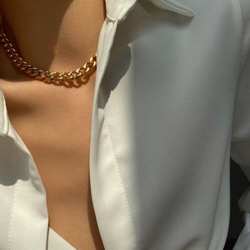 Stainless steel Trends Jewelry Trendy Gold Plated Chunky Curb Chain Choker Necklace women cuban link necklace 2021