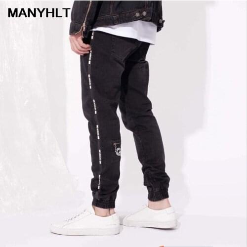 European And American New Mens Clothing Mens Black Jeans Elastic Waist Jeans Trousers Slim Fashion Casual Pants Leggings