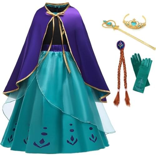 New Deluxe Anna Dress Girls Party Princess Costume Snow Queen Clothes Child Anna Elsa Dress up Kids Birthday Fancy Gowns