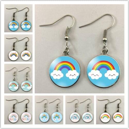 New seaside sunrise and sunset colorful cloud pattern teardrop pendant handmade fish hook ladies fashion earrings