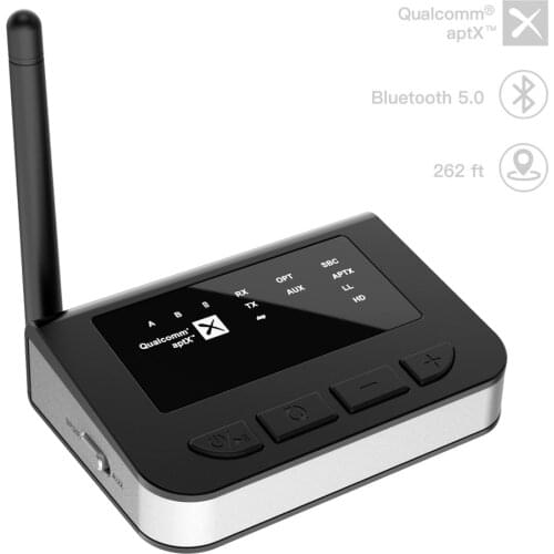 265Ft Bluetooth 5.0 long range Aptx HD low latency SPDIF Optical Aux By-pass Transmitter Receiver Wireless home TV Audio Adapter