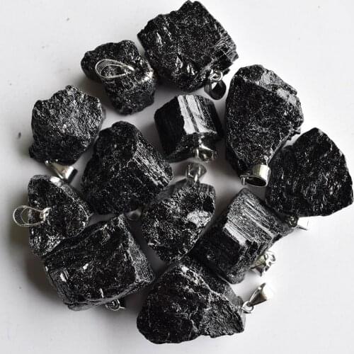 Wholesale 12pcs/lot Fashion Natural black tourmaline stone irregular shape pendants for necklace jewelry making free shipping