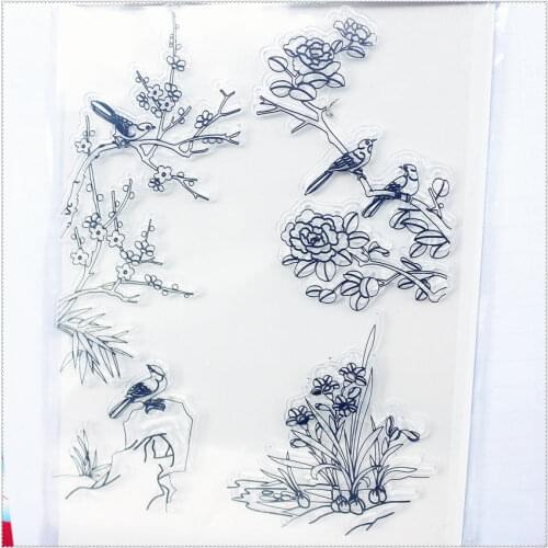 PANFELOU 11.3*15.56 plum flower bird Transparent Silicone Rubber Clear Stamps cartoon for Scrapbooking/DIY wedding album