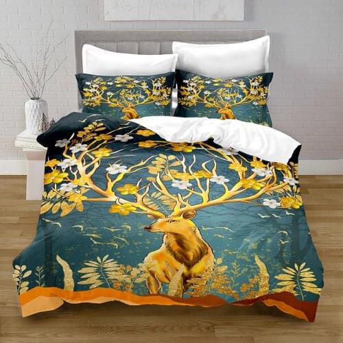 3D Printing Cartoon Elk Style Quilt Cover with Pillowcase Bedroom Decoration Queen Size Bedding Bedroom Set King Size Bed
