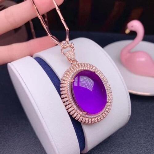 Amethyst Pendant Natural Real Amethyst necklace Solid S925 Sterling Silver For Women Colour Gem Stone Fine Jewelry