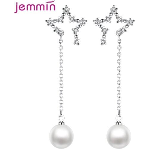 Personality Geometric Creative 925 Sterling Silver Star Dangle Earring Crystal Cubic Zirconia Fashion Jewelry Long Drop Earrings