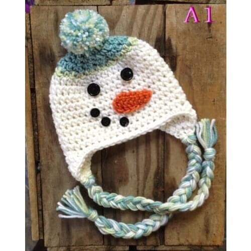 Toddler Crochet Hats Adorable Snowman Baby Hat Handmade Children Ear Flap Beanies Cap baby photo props hat Christmas A1