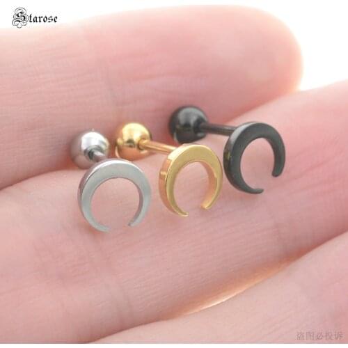 Starose 1pc 18G Gold Color Moon Ear Studs Helix Tragus Piercing Ear Piercing Oreja Snug Ring Daith Cartilage Earrings Jewelry